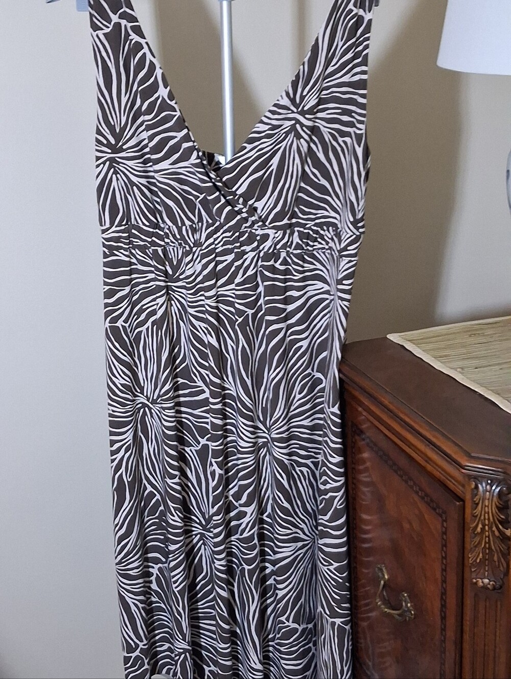 Brown Print Empire Waist Midi Dress Summer Vacation